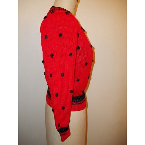 Lillie Rubin Vintage Red & Black Popcorn Knit Sweater S - Picture 4 of 7